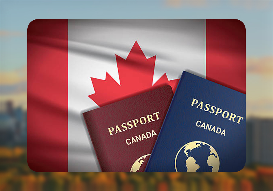 Red Maple with passport in canada city